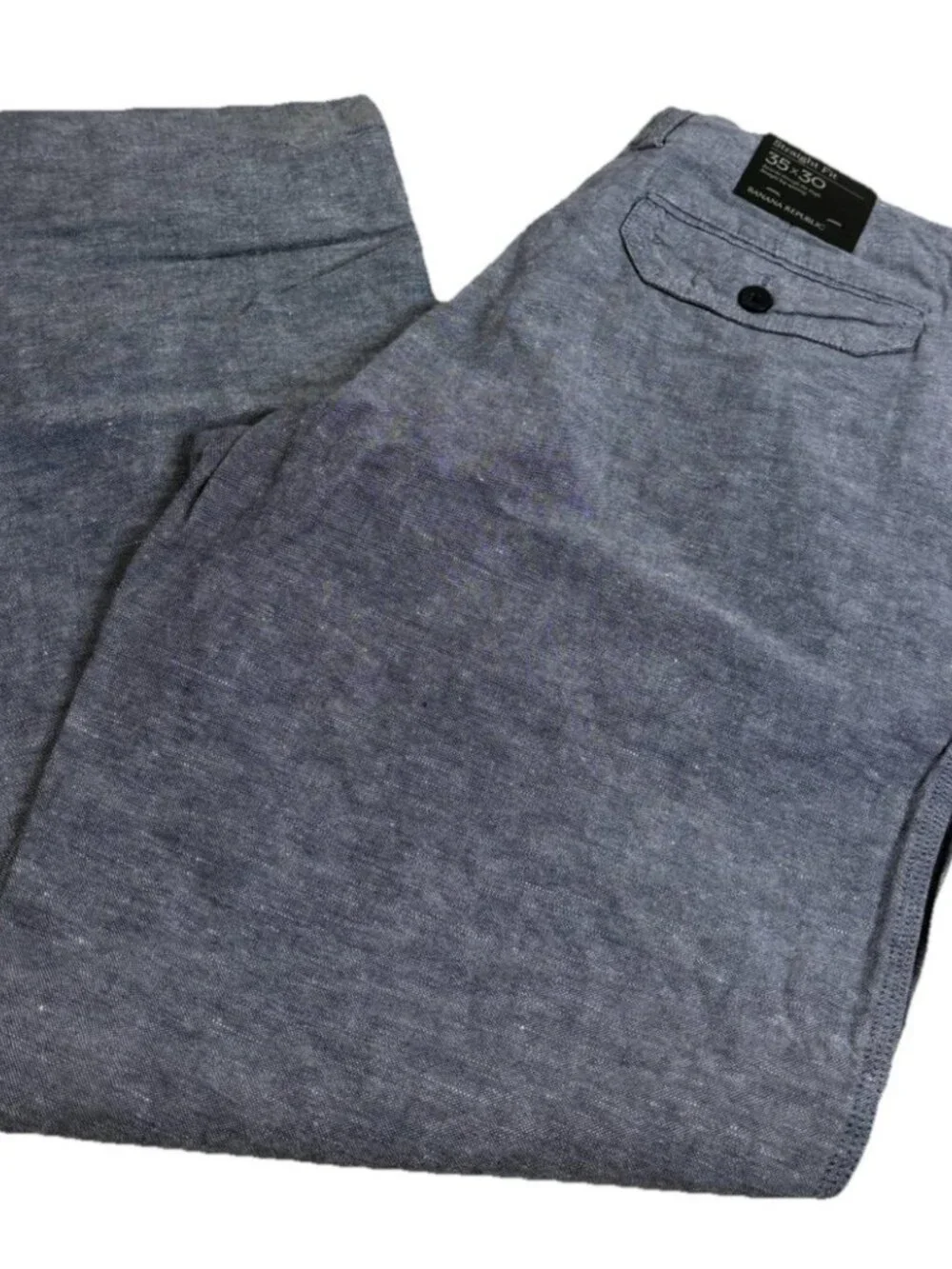 Banana Republic 35x30 Men Linen Blend Pants Straight Fit Blue/Gray Chambray NWT